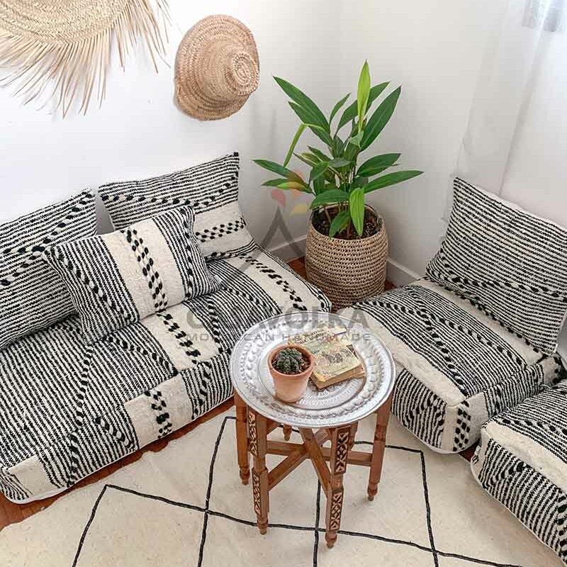 Moroccan Floor Couch 4,5,6 & 7 Ft 120/150/180/210 Cm Unstuffed Complete Set  Long Floor Cushion Stuffing Zipped Pouches 