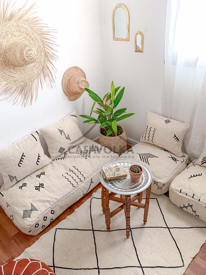 Unstuffed Moroccan Sofa - 5 Seats Cushions + 5 Back Cushions + 10 Stuffing  bags