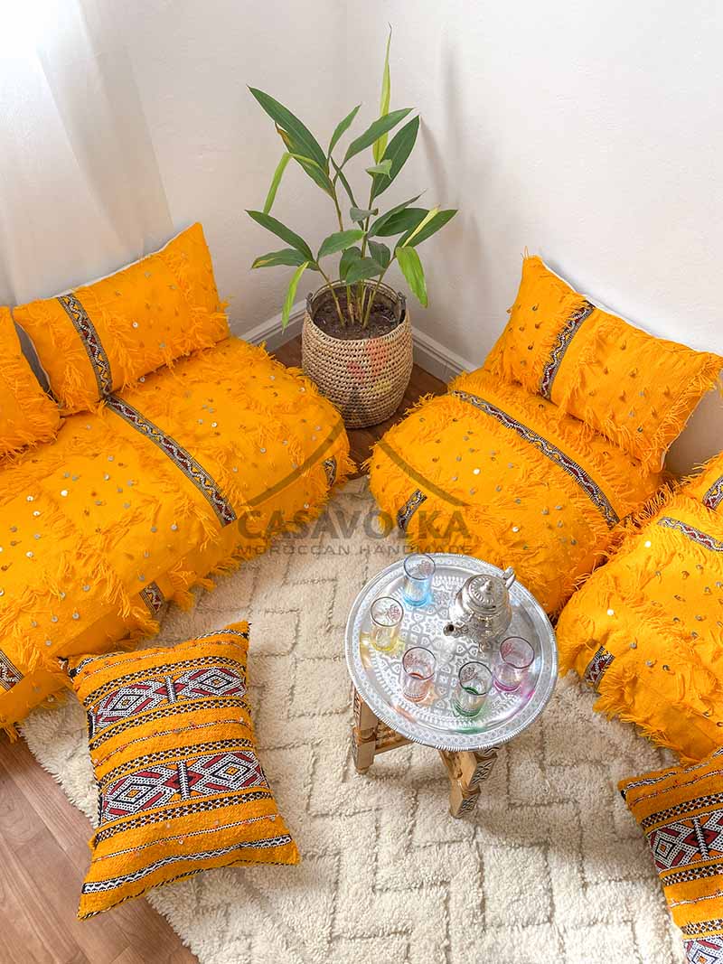 Moroccan Floor couch Floor Seating Unstuffed Complete set Long Floor Cushion  + Stuffing Zipped Pouches - CasaVolka