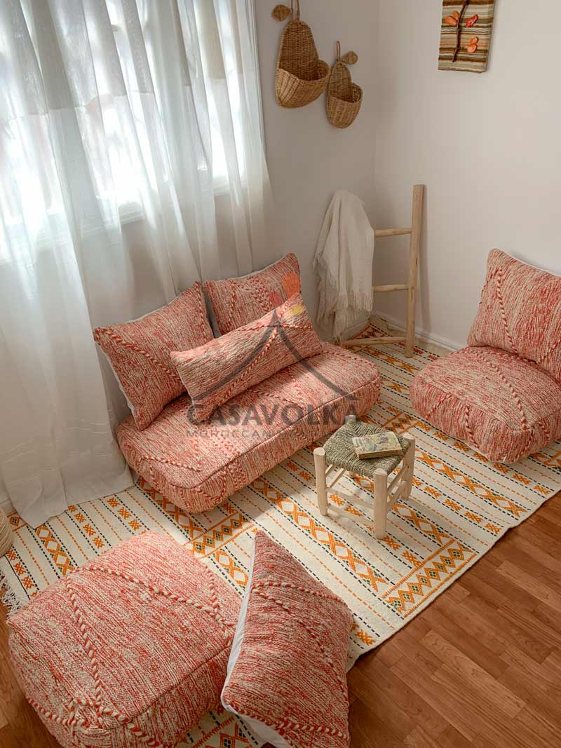 Moroccan Floor couch Floor Seating Unstuffed Complete set Long Floor Cushion  + Stuffing Zipped Pouches TACINAT - CasaVolka