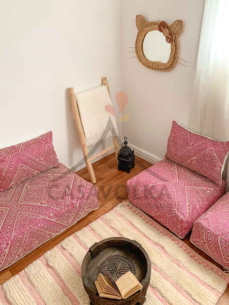 Moroccan Floor couch Floor Seating Unstuffed Complete set Long Floor Cushion  + Stuffing Zipped Pouches FES RED - CasaVolka