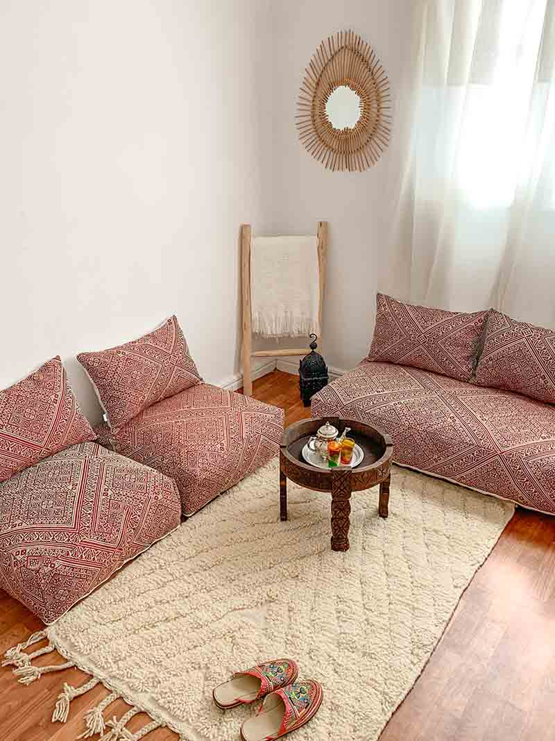 Moroccan Floor couch Floor Seating Unstuffed Complete set Long Floor Cushion  + Stuffing Zipped Pouches ITRI - CasaVolka