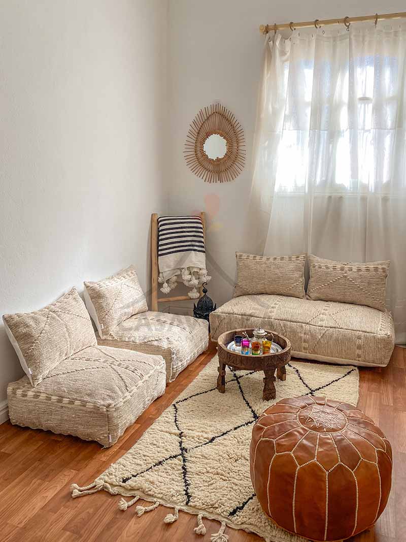 Moroccan Floor Couch Floor Seating Unstuffed Complete Set Long Floor Cushion  Stuffing Zipped Pouches 